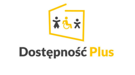 Logo Programu Dostępność Plus: żółty symbol kształtu Polski, w środku od lewej szary symbol kobiety, żółty symbol osoby na wózku inwalidzkim, szary symbol mężczyzny.