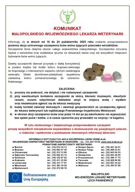 KOMUNIKAT MAŁOPOLSKIEGO WOJEWÓDZKIEGO LEKARZA WETERYNARII